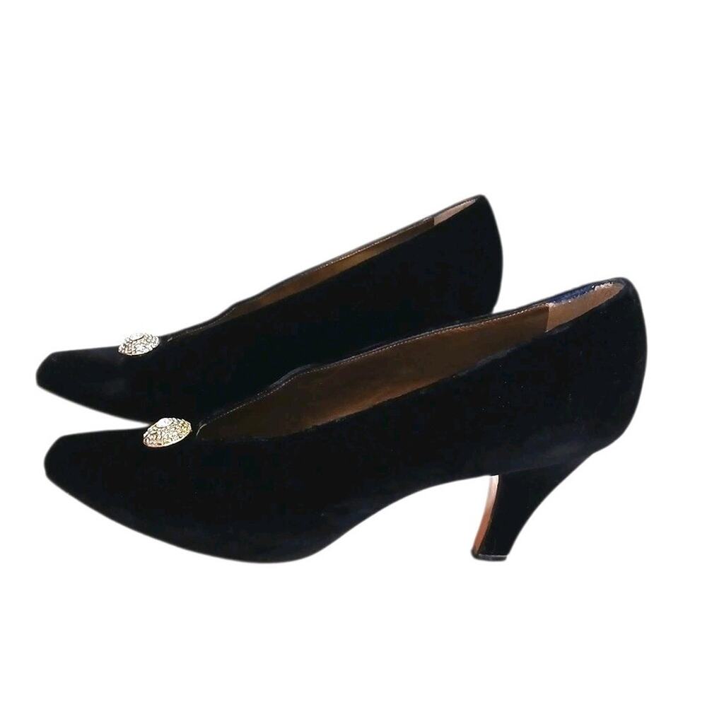 Yves Saint Laurent Black Velvet Jeweled Pointed Toe Heels Size 9.5 Party Vintage - Picture 8 of 16